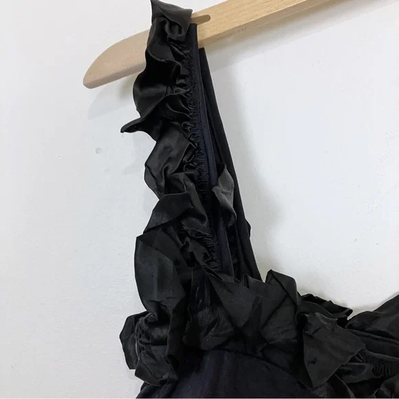 Vintage black ruffle bodycon bandage dress midi cocktail party frilly tiered - Picture 5 of 9